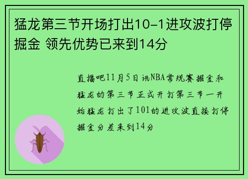 猛龙第三节开场打出10-1进攻波打停掘金 领先优势已来到14分